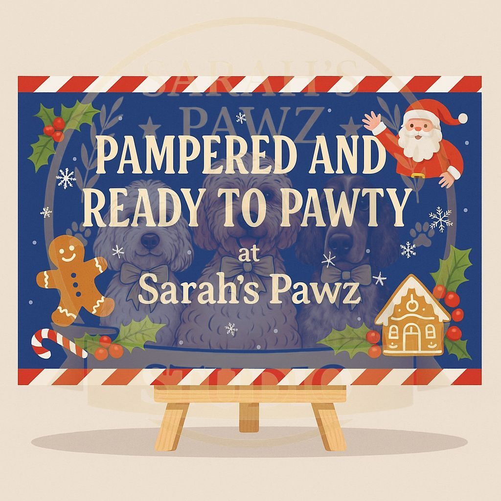 Pampered and Ready to Pawty - Christmas Digital pet Plaque Sign