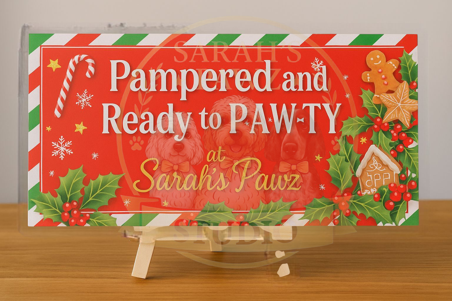 Pampered and Ready to Pawty – Red Christmas Digital Pet Plaque